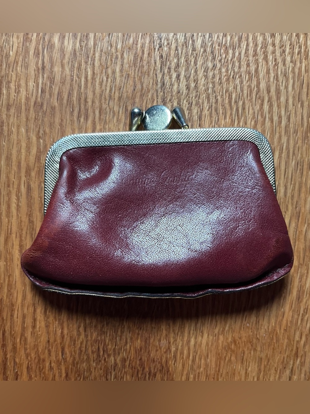 Vintage Burgundy/Oxblood Leather Kiss Lock Coin Purse
